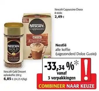 Colruyt Nestlé alle koffie Capuccino Choco 3 stuks aanbieding