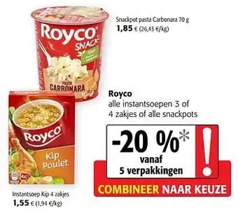 Colruyt Royco Snackpot pasta Carbonara 70 g aanbieding