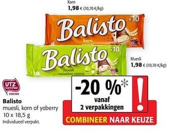 Balisto muesli, korn of yoberry 10x18,5 g