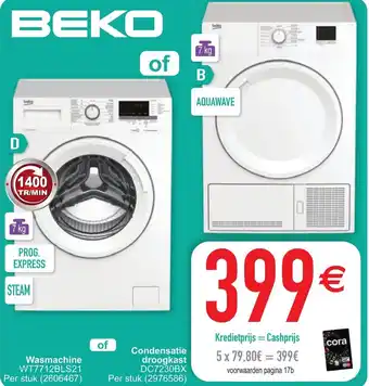 Cora Beko Wasmachine of Condensatie droogkast aanbieding