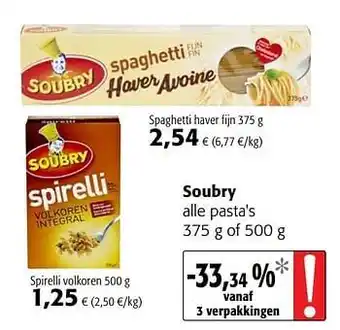 Colruyt Soubry Spaghetti haver fijn 375 g aanbieding
