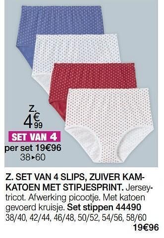 Damart Set van 4 slips, zuiver kamkatoen met stipjesprint aanbieding