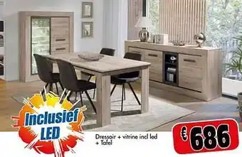 Dressoir + vitrine incl led + tafel