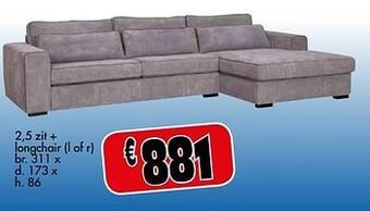 Budget Meubelen 2,5 zit + longchair aanbieding