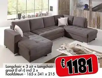 Budget Meubelen Longchair + 3 zit + longchair groot aanbieding