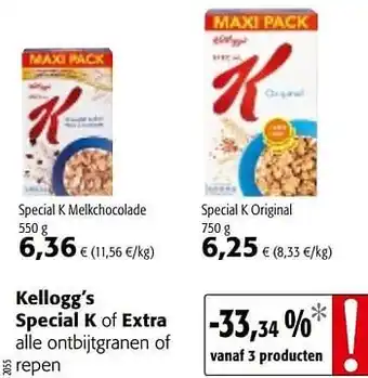 Kellogg`s special k of extra alle ontbijtgranen of repen 750 g