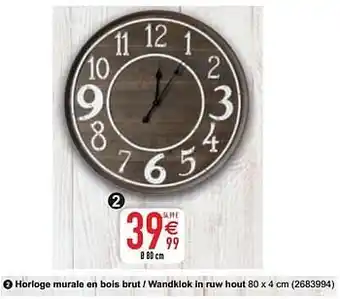Cora Horloge murale en bois brut - wandklok in ruw hout 80cm aanbieding