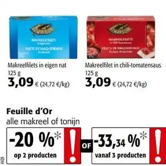 Colruyt Feuille d`or alle makreel of tonijn 125 g aanbieding