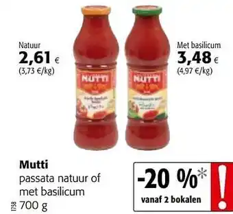 Colruyt Mutti passata natuur of met basilicum 700 g aanbieding