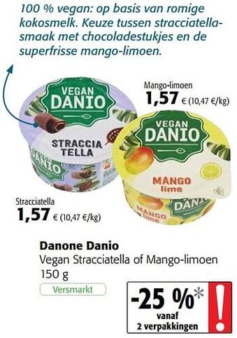 Colruyt Danone danio vegan stracciatella of mango-limoen 150 g aanbieding