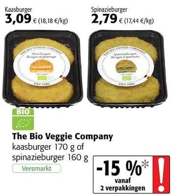 Colruyt The bio veggie company kaasburger 170g of spinazieburger 160g aanbieding