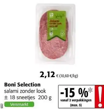 Colruyt Boni selection salami zonder look 200 g aanbieding
