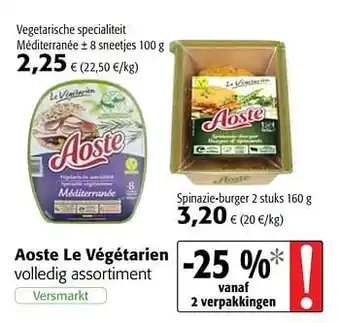 Colruyt Aoste le végétarien Spinazie-burger 2 stuks 160 aanbieding
