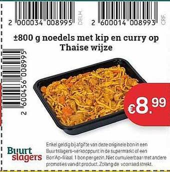 Buurtslagers Noedels Met Kip En Curry Op Thaise Wijze aanbieding