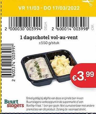 Buurtslagers 1 Dagschotel Vol-au-vent aanbieding