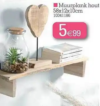 Yess Muurplank Hout 58x12x10cm aanbieding