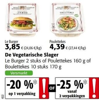 Colruyt De vegetarische slager le burger of poulettekes 160g of boulettekes 170g aanbieding