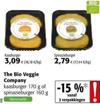 Colruyt The bio veggie company kaasburger 170g of spinazieburger 160g aanbieding