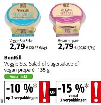 Colruyt Bonrill veggie sea salad of slagersalade of vegan preparé 135 g aanbieding