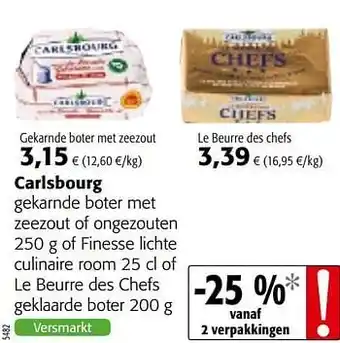 Colruyt Carlsbourg gekarnde boter met zeezout of ongezouten 250 g aanbieding