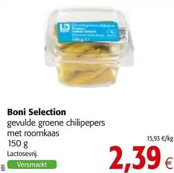 Colruyt Boni selection gevulde groene chilipepers met roomkaas 150 g aanbieding