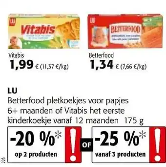 Colruyt Lu betterfood pletkoekjes voor papjes 6+ maanden of vitabis het eerste kinderkoekje vanaf 12 maanden 175 g aanbieding