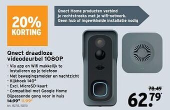 Qnect draadloze videodeurbel 1080p