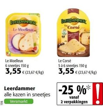 Colruyt Leerdammer alle kazen in sneetjes 150 g aanbieding