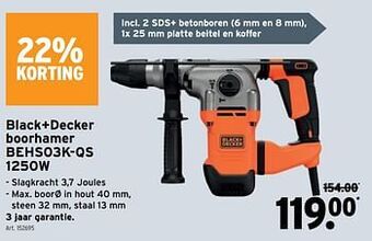 GAMMA Black+decker boorhamer behs03k-qs 1250w aanbieding