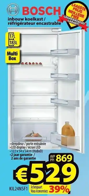 ElectroStock Bosch inbouw koelkast - réfrigérateur encastrable kil24nsf1 aanbieding