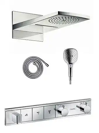 X2O Hansgrohe Rainselect thermostatische inbouw regendoucheset met rechthoekige regendouchekop met waterval 44 x 21 cm glanzend c aanbieding