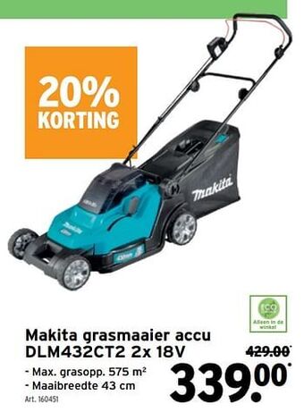 GAMMA Makita grasmaaier accu dlm432ct2 2x 18v aanbieding