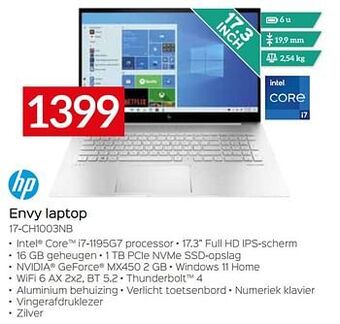 Selexion Hp envy laptop 17-ch1003nb aanbieding