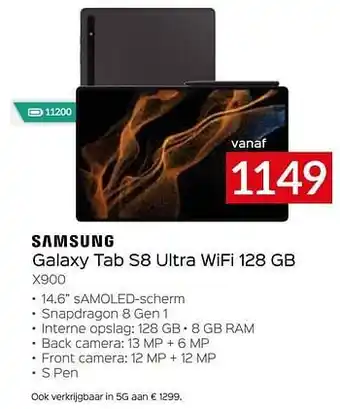 Selexion Samsung galaxy tab s8 ultra wifi 128 gb x900 aanbieding