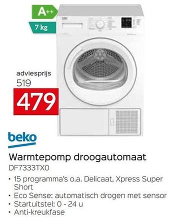 Selexion Beko warmtepomp droogautomaat df7333tx0 aanbieding