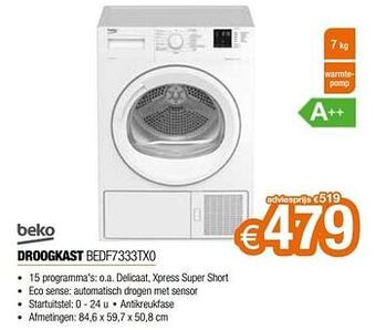 Expert Beko droogkast bedf7333tx0 aanbieding