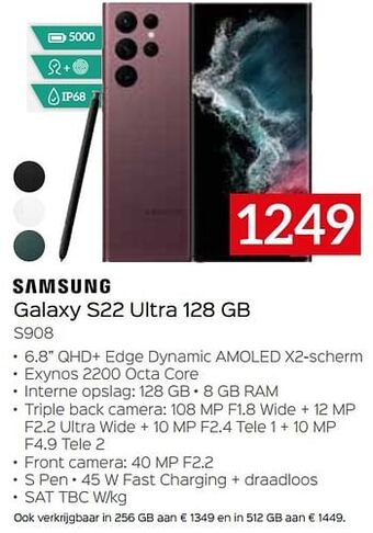 Selexion Samsung galaxy s22 ultra 128 gb s908 aanbieding