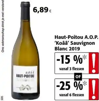 Colruyt Haut-poitou a.o.p. koââ sauvignon blanc 2019 aanbieding