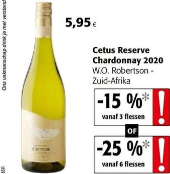 Colruyt Cetus reserve chardonnay 2020 w.o. robertson - zuid-afrika aanbieding
