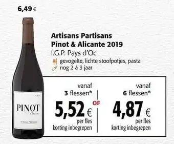 Colruyt Artisans partisans pinot + alicante 2019 i.g.p. pays d`oc aanbieding