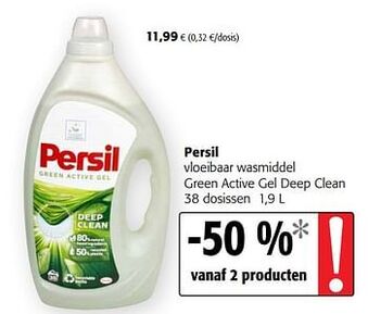 Colruyt Persil vloeibaar wasmiddel green active gel deep clean 1,9 l aanbieding