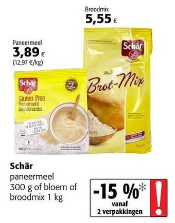 Colruyt Schär paneermeel 300 g of bloem of broodmix 1 kg aanbieding