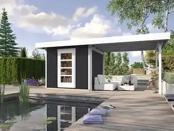 Brico Weka tuinhuis met overkapping 172 Type B GR1 antraciet 210x500cm aanbieding