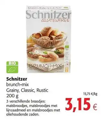 Colruyt Schnitzer brunch-mix grainy, classic, rustic 200 g aanbieding