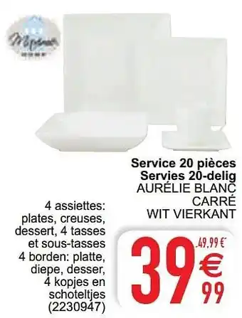 Cora Service 20 pièces servies 20-delig aurélie blanc carré wit vierkant aanbieding