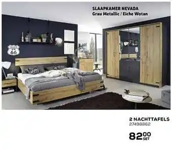 Supra Bazar Slaapkamer nevada grau metallic - eiche wotan 2 nachttafels 27498862 aanbieding