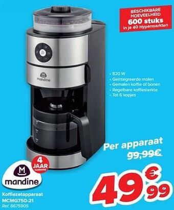Carrefour Mandine koffiezetapparaat mcmg750-21 aanbieding