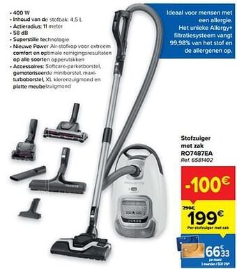Carrefour Rowenta stofzuiger met zak ro7487ea aanbieding