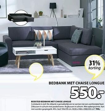 Jysk Bedsted bedbank met chaise longue aanbieding