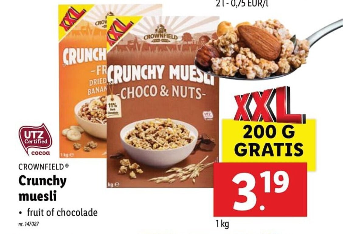 Crownfield Crunchy muesli promotie bij Lidl